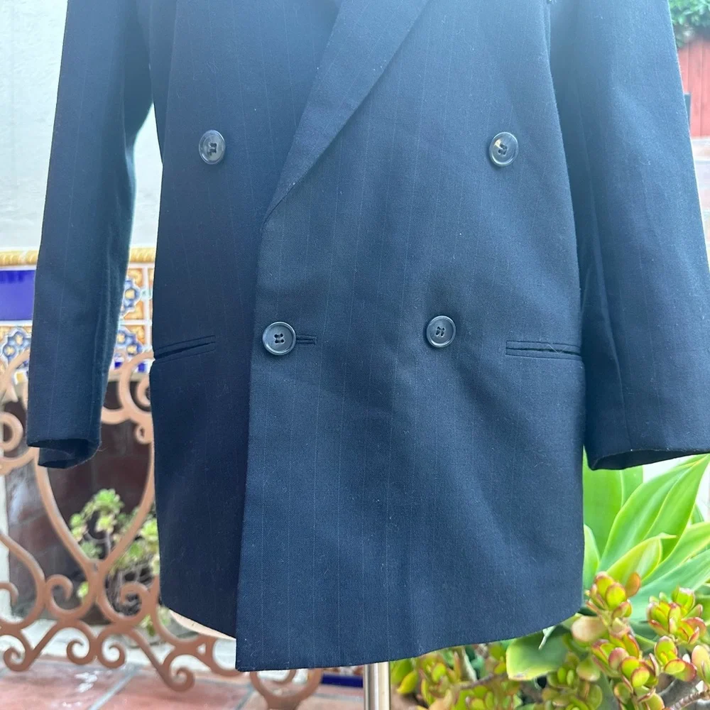 VTG Christian Dior Boyfriend Strip Double Breasted Wool Poly Jacket Coat Size S